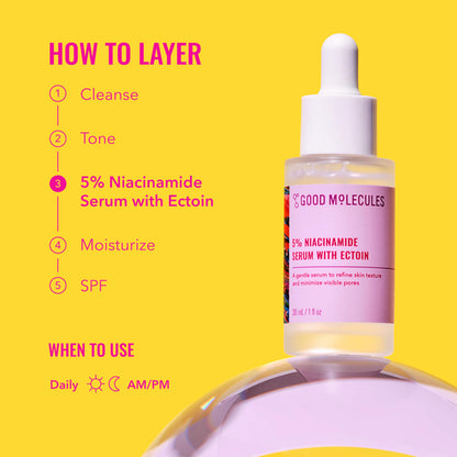 Good Molecules 5% Niacinamide Serum with Ectoin, Pore Serum, 1 fl oz Good Molecules