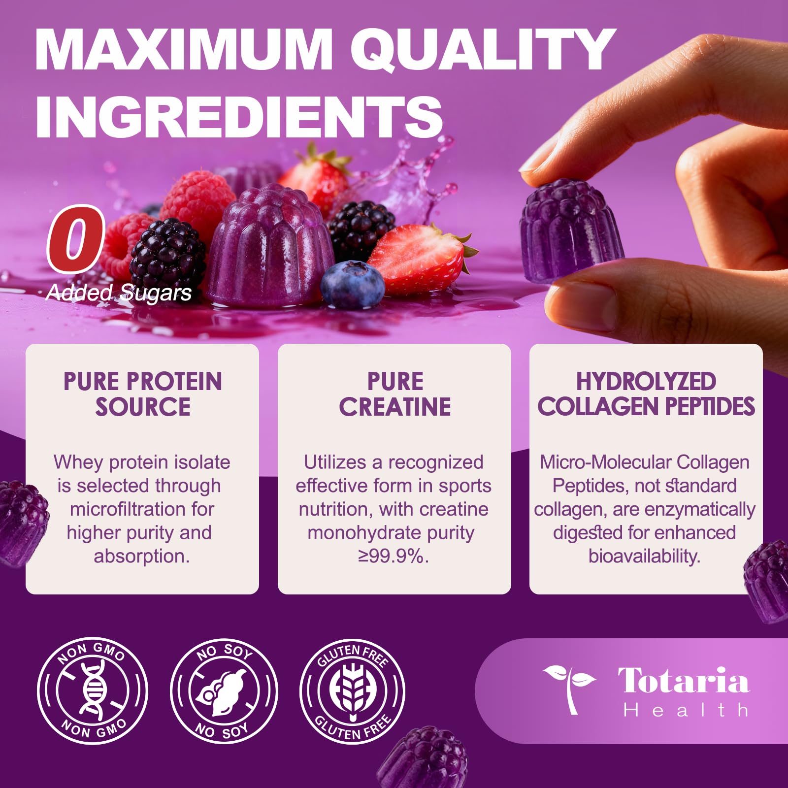 3 in 1 Whey Protein Gummies | Creatine Monohydrate | Collagen, 0 Sugar, Pure Protein Source, Muscle & Energy Support, Berry Flavor, for Women and Men Totaria buy australia supplements