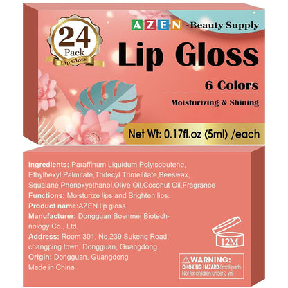 AZEN 24 Pack Lip Gloss Set, Color Lip Oil for Dry Cracked Lips Moisturizing Hydrating Nourishing with Vitamin E AZEN