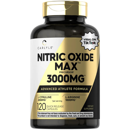 Carlyle Nitric Oxide Supplement 3000mg | 120 Capsules | with L-Arginine & L-Citrulline | for Men & Women | Pre & Post Workout | Non-GMO, Gluten Free Carlyle
