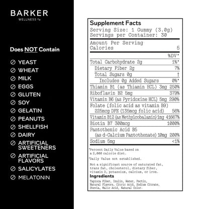 Barker Wellness Vegan B-Complex Gummies – Comprehensive Energy & Metabolism Boost with B1, B5, B6, B7 Biotin, B9 Folate, B12 Barker Wellness Co