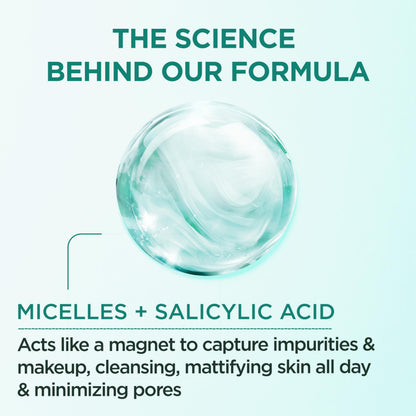 Garnier Micellar Water with Salicylic Acid, All-in-1 Mattifying Facial Cleanser and Makeup Remover for Oily and Acne Prone Skin, 13.5 Fl Oz Garnier