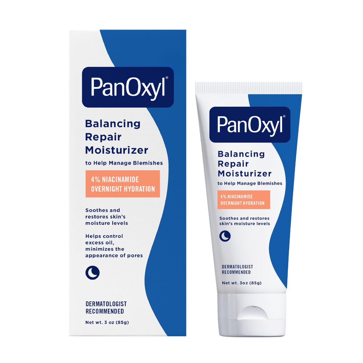 PanOxyl PM Balancing Repair Moisturizer with Niacinamide, Ceramides and Cica, Hydrating Face Moisturizer, Acne Prone Skin and Dry Skin, Non-Comedogenic Night Face Moisturizer, 3 oz PanOxyl