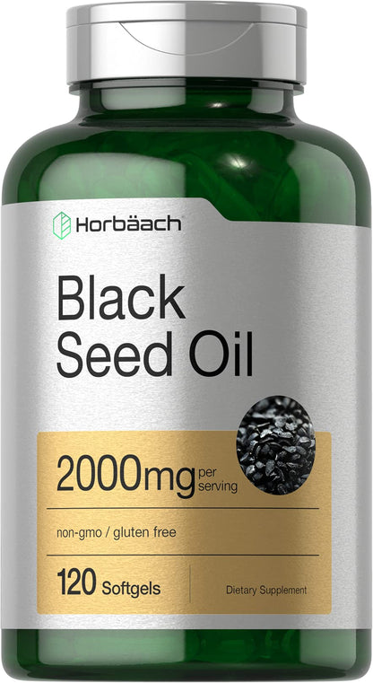 Horbaach Black Seed Oil Cold Pressed Softgel Capsules | 2000mg | 120 Count | Supplement with Omega 6 and 9 | Nigella Sativa Horbäach