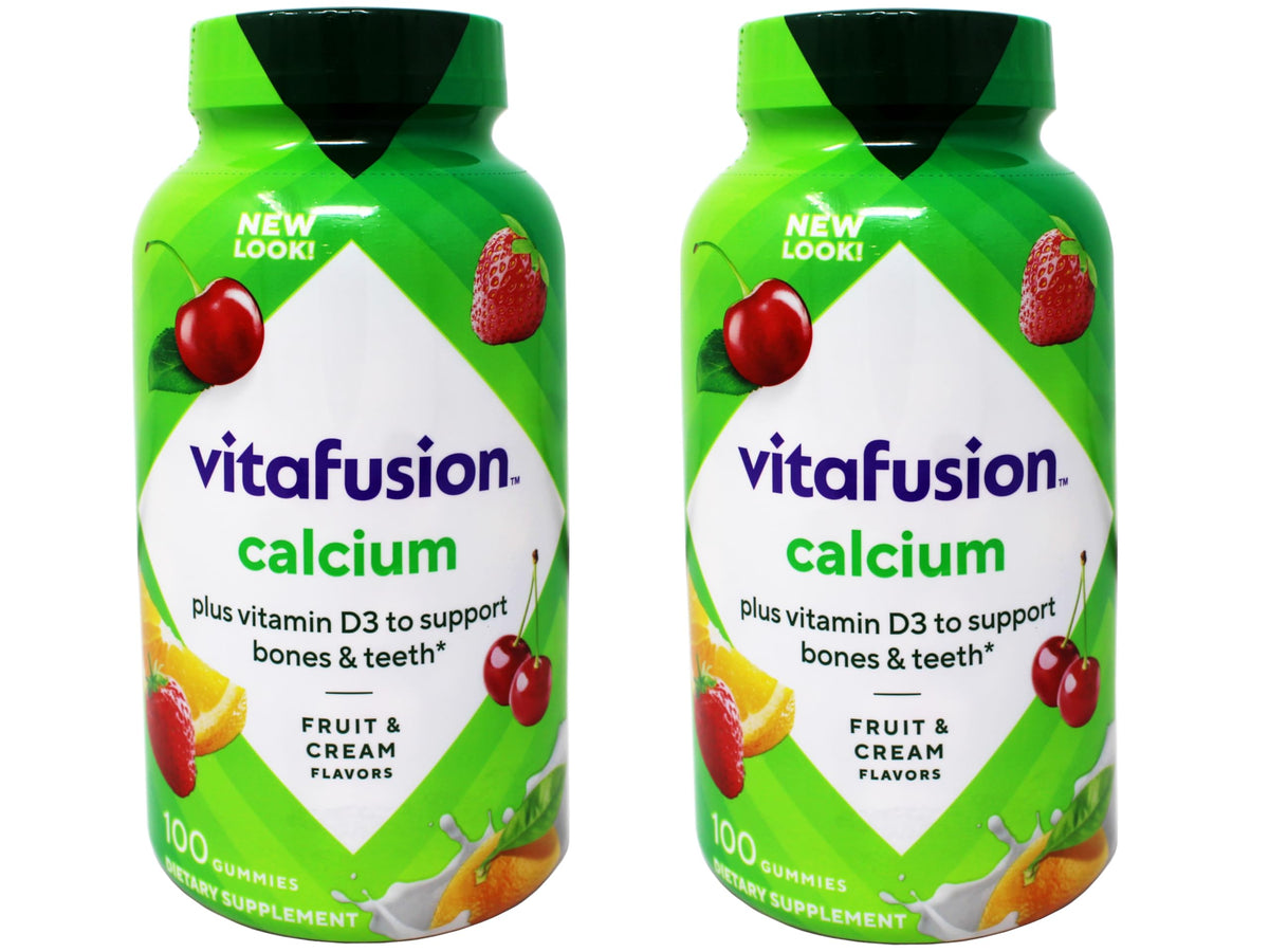VitaFusion Calcium 500 mg Dietary Supplement Gummies Natural Fruit and Cream Flavors - 100 ct, Pack of 2 Vitafusion