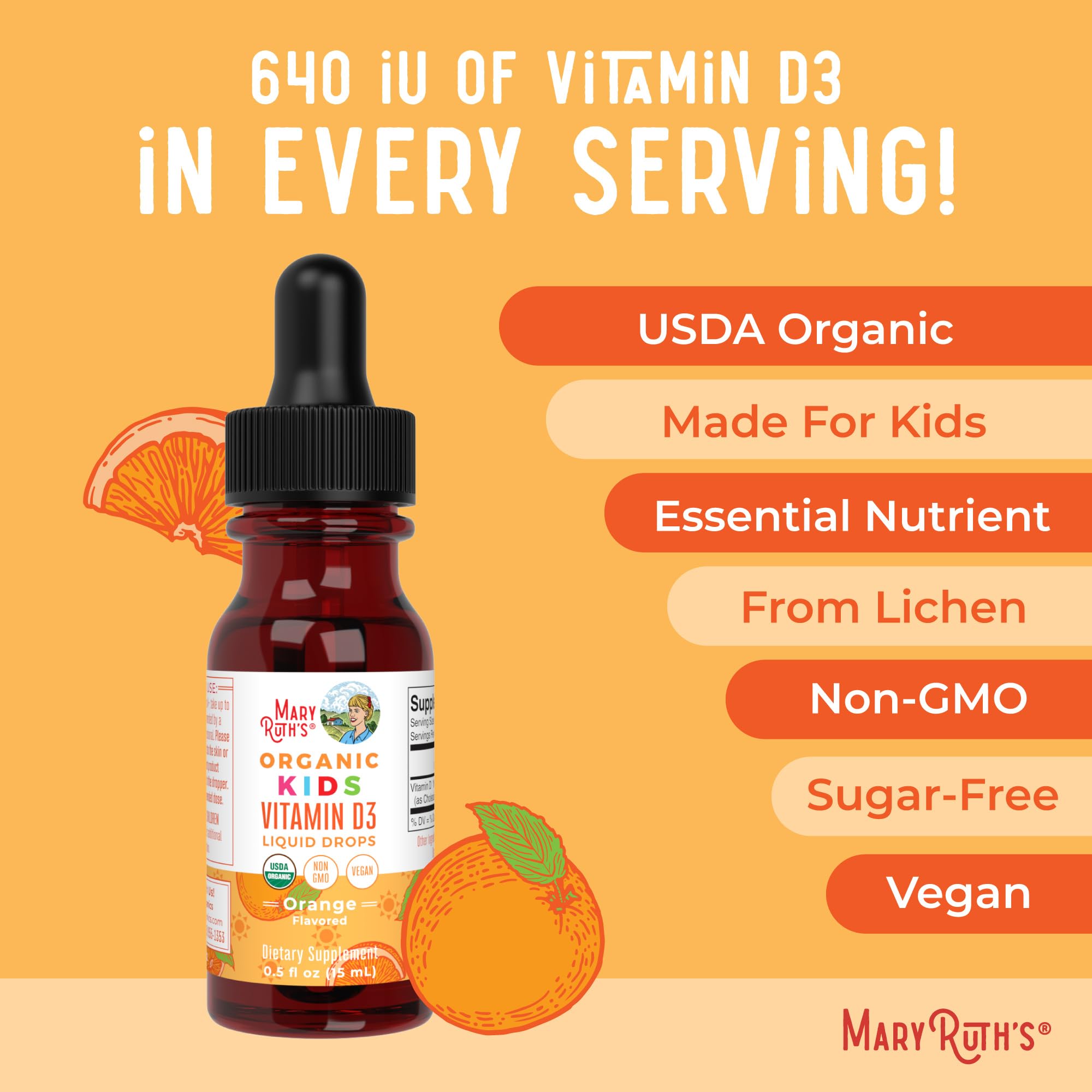 MaryRuth Organics USDA Organic Vitamin D3 Liquid Drops for Kids | 640 IU Vitamin D3 Per Serving | Kids Immune Support & Bone Health Supplement | Formulated for Ages 4-13 | 0.5oz | 30 Servings MARYRUTH'S buy australia supplements