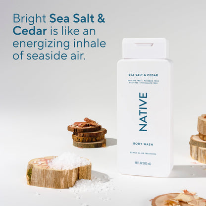 Native Body Wash Contains Naturally Derived Ingredients | For Women & Men, Sulfate, Paraben, & Dye Free Leaving Skin Soft and Hydrated | Sea Salt & Cedar 18 oz Native