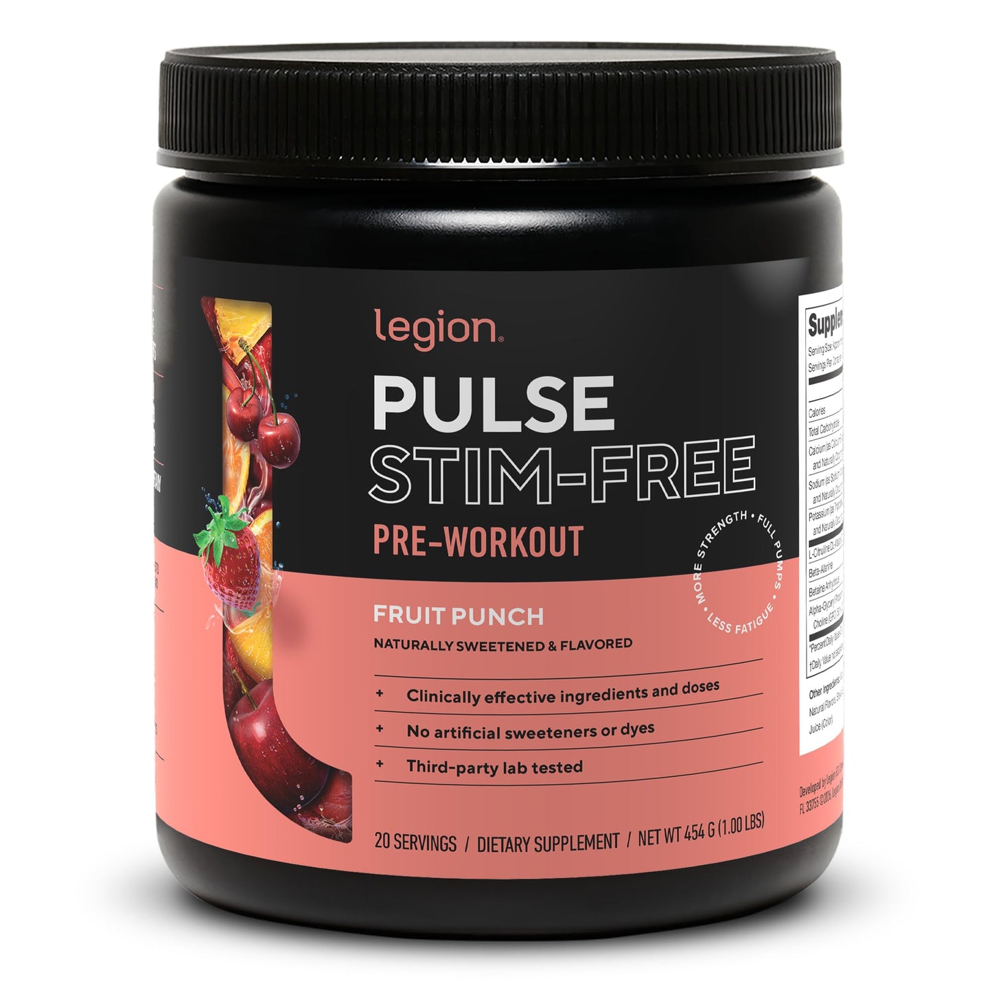 LEGION Pulse Pre Workout Supplement - All Natural Nitric Oxide Preworkout Drink to Boost Energy, Creatine Free, Naturally Sweetened, Beta Alanine, Citrulline, Alpha GPC (Caffeine Free Blue Razz)