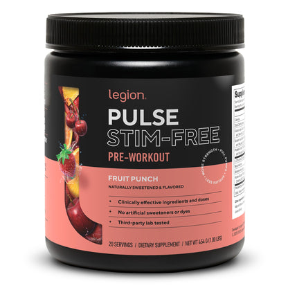 LEGION Pulse Pre Workout Supplement - All Natural Nitric Oxide Preworkout Drink to Boost Energy, Creatine Free, Naturally Sweetened, Beta Alanine, Citrulline, Alpha GPC (Caffeine Free Blue Razz)