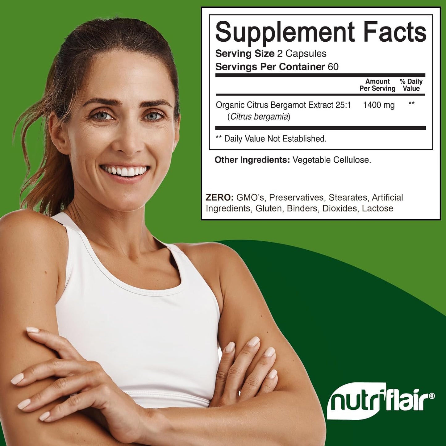NutriFlair Organic Citrus Bergamot 1400mg, 120 Capsules - 25:1 Bergamia - Essential Oil and Citrus Bioflavonoids - Natural Heart Health Supplements NutriFlair
