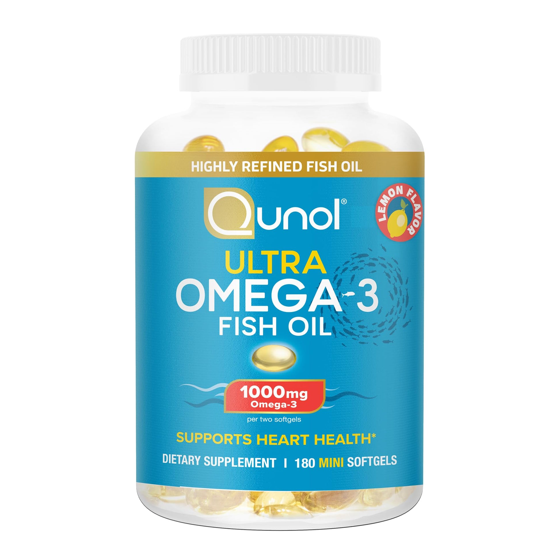 Qunol Fish Oil Omega 3 Mini Softgels, 1000mg Omega 3 EPA + DHA, Ultra Pure Supplements, Heart Health Support, Lemon Flavor, Easy to Swallow Minis, 3 Month Supply, 180 Count Qunol buy australia supplements