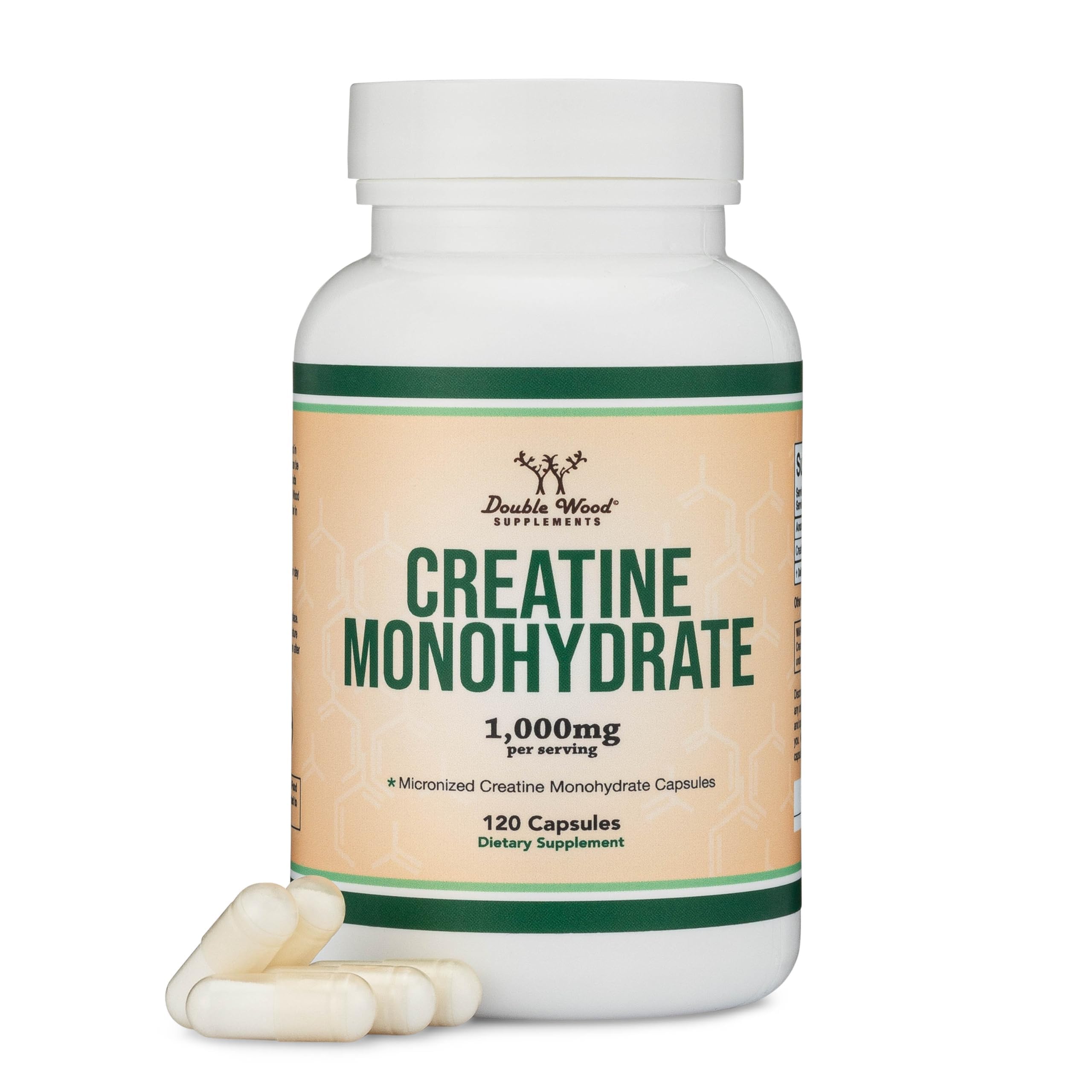 Creatine Monohydrate Capsules - 1g per Serving, 120 Count - No Fillers, Vegan Safe, Non-GMO, Gluten Free by Double Wood Double Wood Supplements buy australia supplements