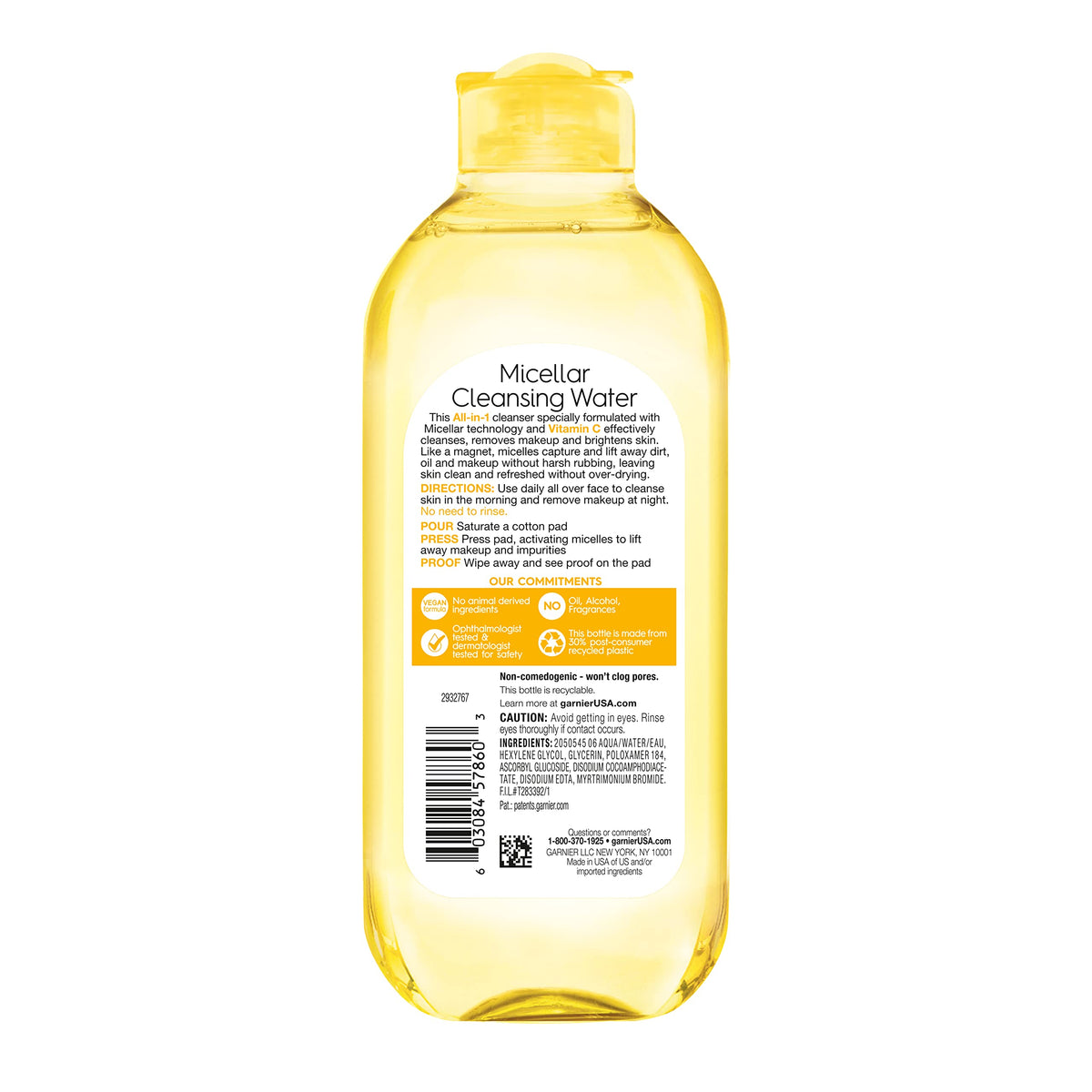 Garnier Micellar Water with Vitamin C, Facial Cleanser & Makeup Remover, Brightening & Hydrating, For All Skin Types, Vegan, Cruelty Free, 13.5 Fl Oz (400mL), 1 Count Garnier