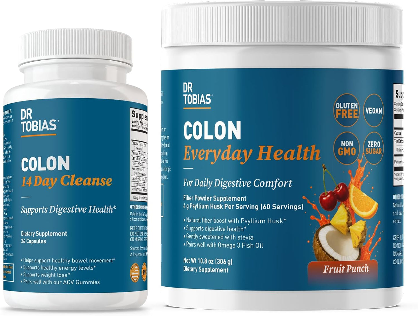 Dr. Tobias Colon 14 Day Cleanse & Colon Everyday Health Fruit Punch – Short-Term Colon Cleanser & Daily Psyllium Fiber Drink for Gut Health and Digestive Regularity