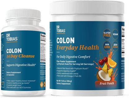 Dr. Tobias Colon 14 Day Cleanse & Colon Everyday Health Fruit Punch – Short-Term Colon Cleanser & Daily Psyllium Fiber Drink for Gut Health and Digestive Regularity