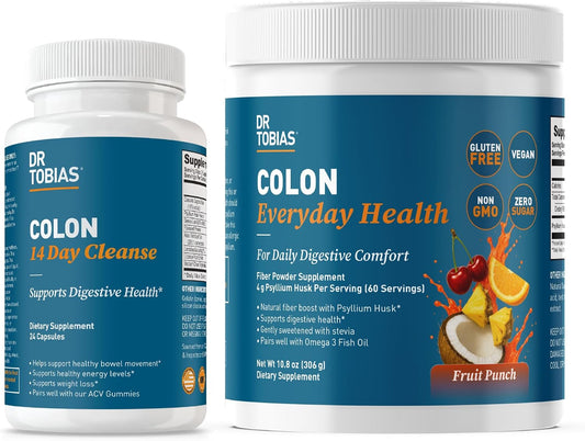 Dr. Tobias Colon 14 Day Cleanse & Colon Everyday Health Fruit Punch – Short-Term Colon Cleanser & Daily Psyllium Fiber Drink for Gut Health and Digestive Regularity