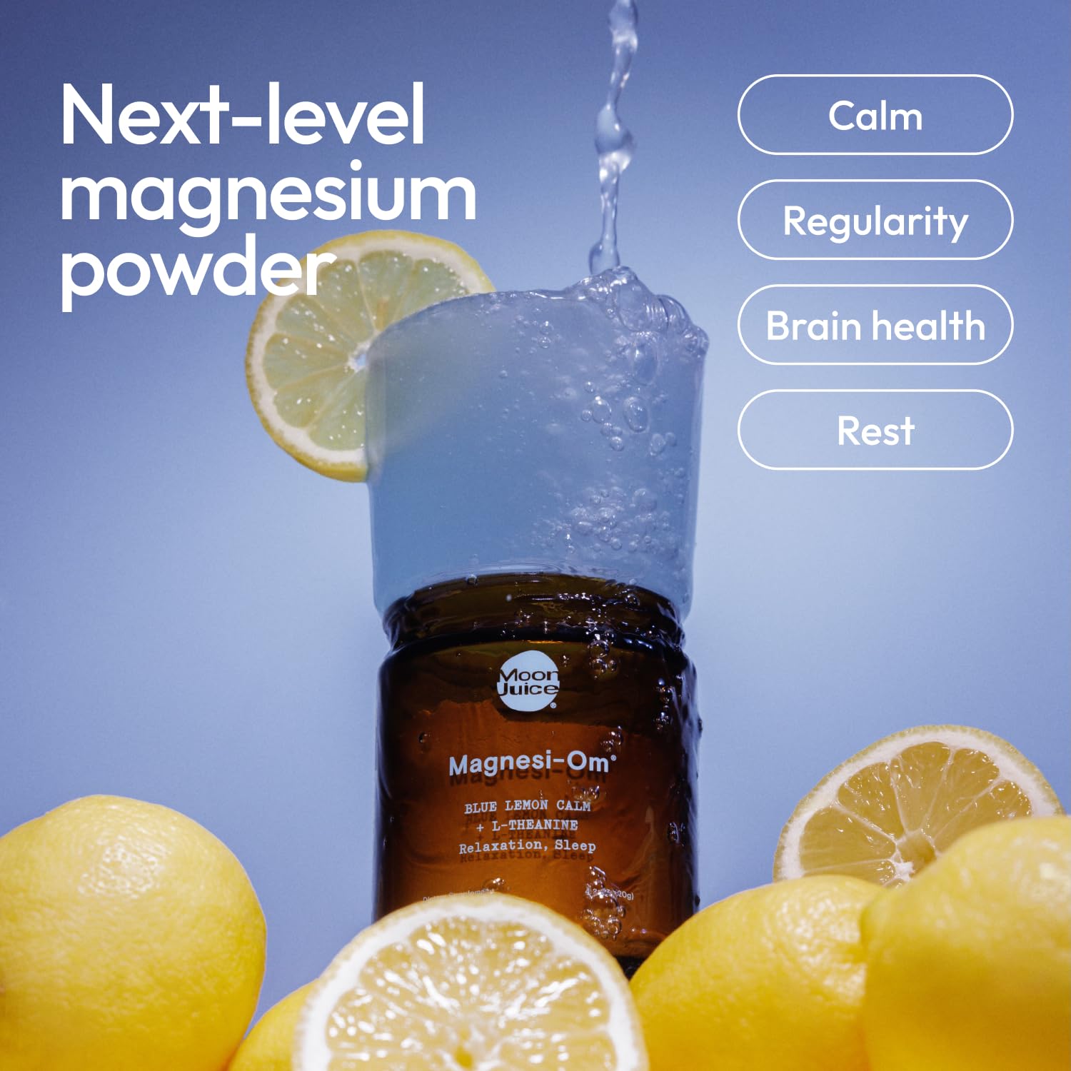 Moon Juice Magnesi-Om Magnesium Powder Supplement - Chelated Magnesium Complex + L-Theanine Blend for Rest, Relaxation & Regularity - Vegan, Non-GMO & No Sugar, Blue Lemon, 4.2 oz, 30 Servings Moon Juice buy australia supplements
