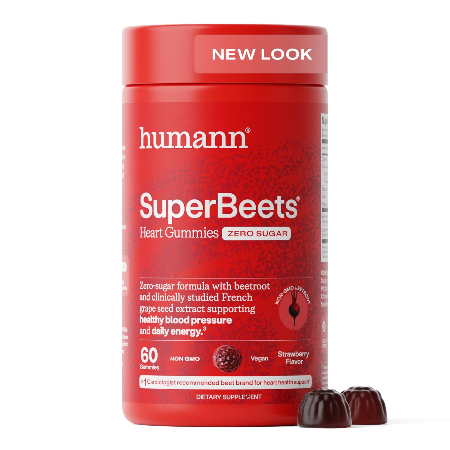 Humann SuperBeets Heart Gummies Zero Sugar - Beet Gummy with Energy Support, Grape Seed Extract & Beetroot Powder - 60 Count Humann