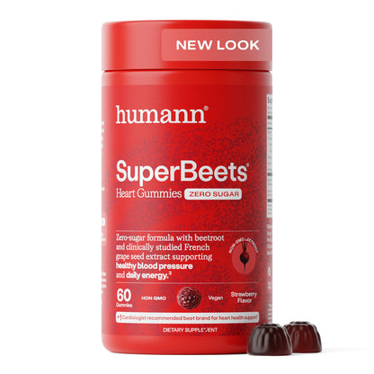 Humann SuperBeets Heart Gummies Zero Sugar - Beet Gummy with Energy Support, Grape Seed Extract & Beetroot Powder - 60 Count Humann