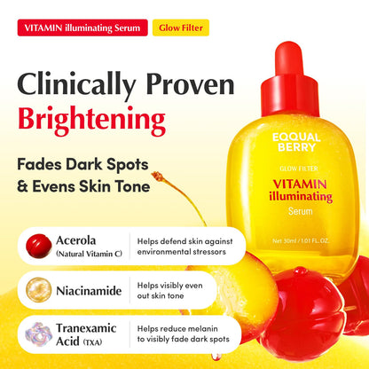 EQQUALBERRY Vitamin Illuminating Serum | Niacinamide 4% & TXA | Brightening Vitamin C Serum for Face Glow with Hyaluronic Acid | Dark Spot & Uneven Tone Care | Korean Skincare, 1.01 fl oz EQQUALBERRY
