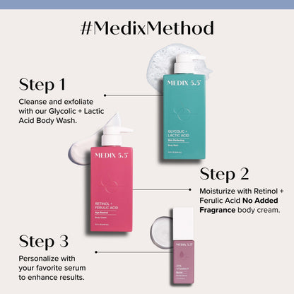 Medix 5.5 Glycolic Acid + Lactic Acid Exfoliating Body Wash Gel | KP Bump Eraser | AHA Exfoliant Skin Care Body Cleanser | Keratosis Pilaris & Acne | Anti Aging AHA Foaming Body & Face Wash, 15 Fl Oz Medix 5.5