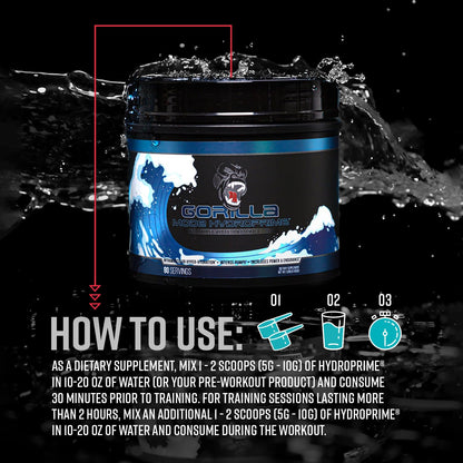 Gorilla Mind Hydroprime® Glycerol Pre-Workout - Hydrating Pre-Workout Formula for Intense Pumps · Intramuscular Hyper-Hydration · Increased Power & Endurance/Mixes Flawlessly - 400g