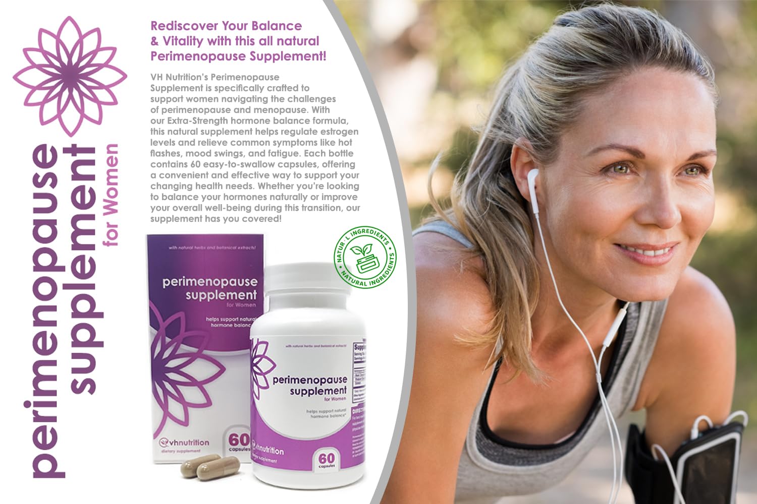 VH Nutrition Perimenopause Supplement for Women | Hot Flash, Mood, and Menstruation Cycle Support | 100% Herbal Formula: Black Cohosh, Vitex, & Shatavari. No Additives, or Fillers VH Nutrition buy australia supplements