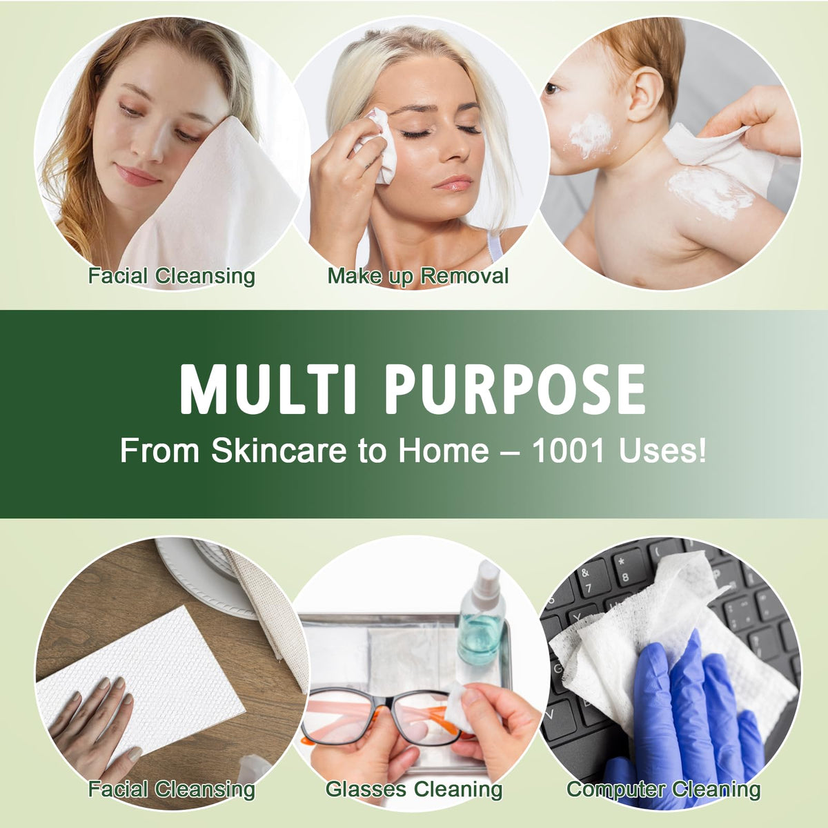Disposable Face Towels 100 Count, Biodegradable Ultra Soft & Thick Facial Towels for Sensitive Skin, Lint-Free Makeup Remover Dry Wipes, Multi-Purpose Cleansing Towelettes for Face Wipes, Skincare KeeiZoes