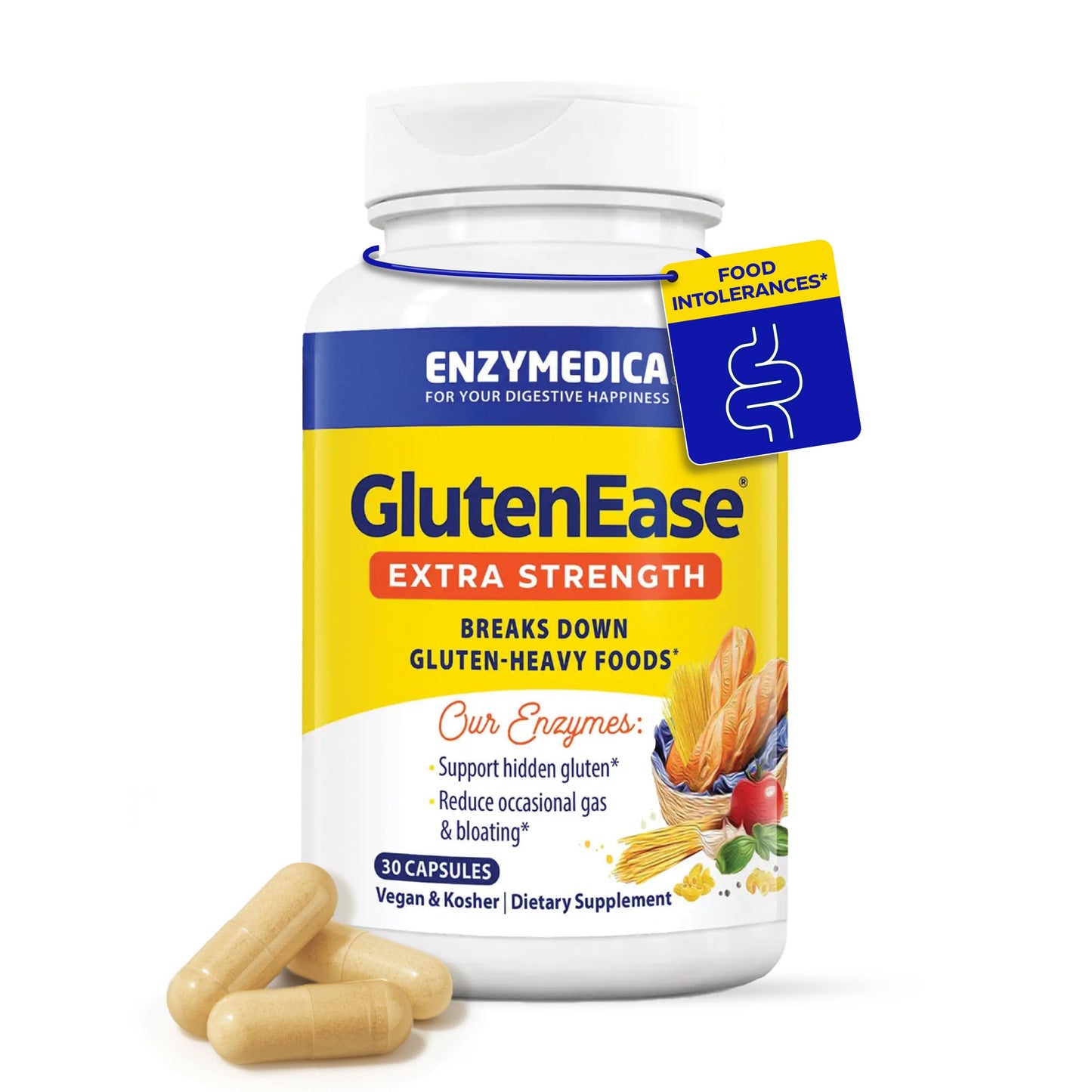 Enzymedica - GlutenEase Extra Strength, Complete Gluten & Casein Formula with Digestive Enzymes + DPP-IV, 30 Capsules Enzymedica