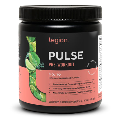 LEGION Pulse Pre Workout Supplement - All Natural Nitric Oxide Preworkout Drink to Boost Energy, Creatine Free, Naturally Sweetened, Beta Alanine, Citrulline, Alpha GPC (Fruit Punch)