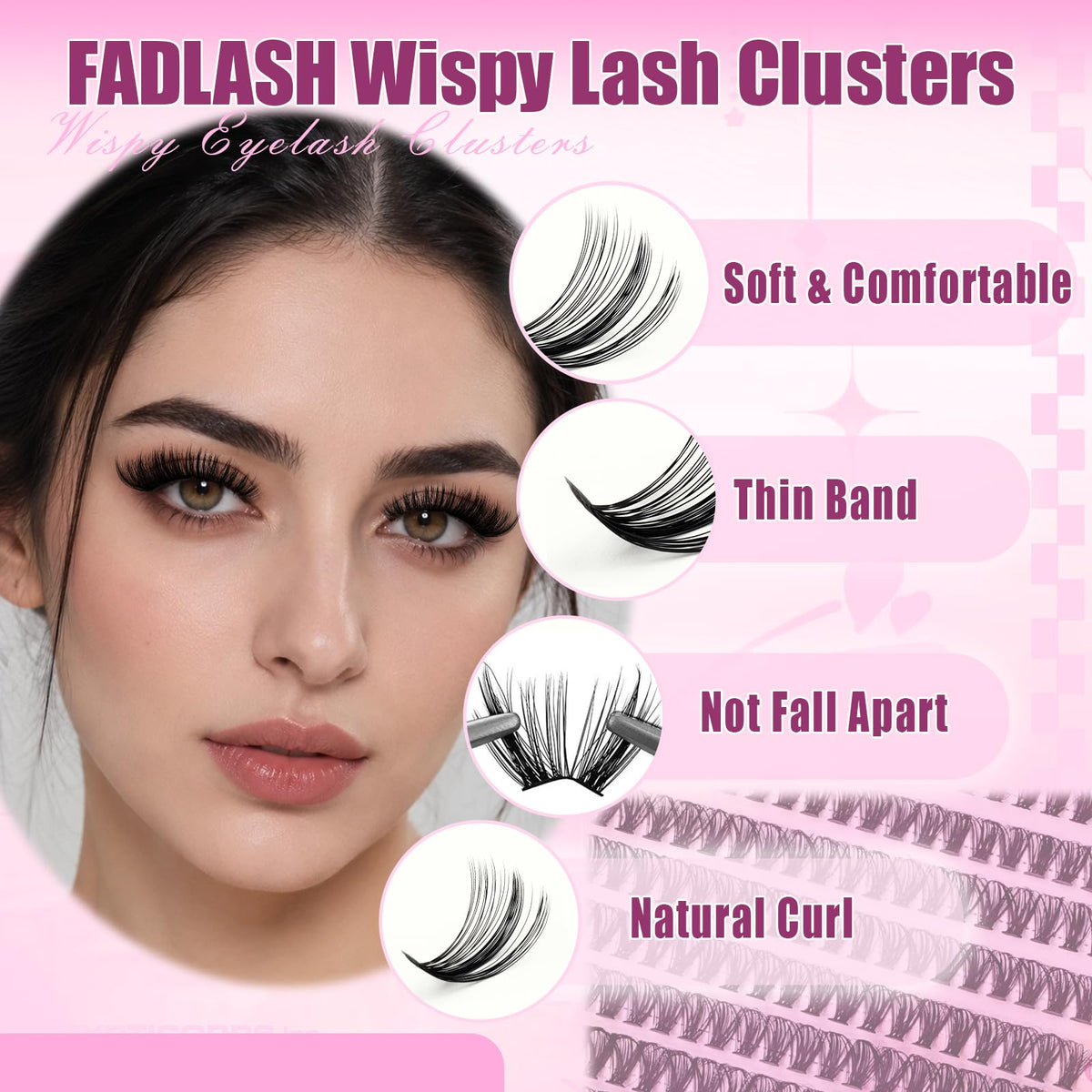 FADLASH DIY Lash Clusters Individual Eyeslash Extensions D Curl 280PCS Natural Eyelash Clusters Soft Band Wispy Volume Eyelash Extension for Beginners DIY at Home (40D-0.07-D, 8-16mm) FADLASH
