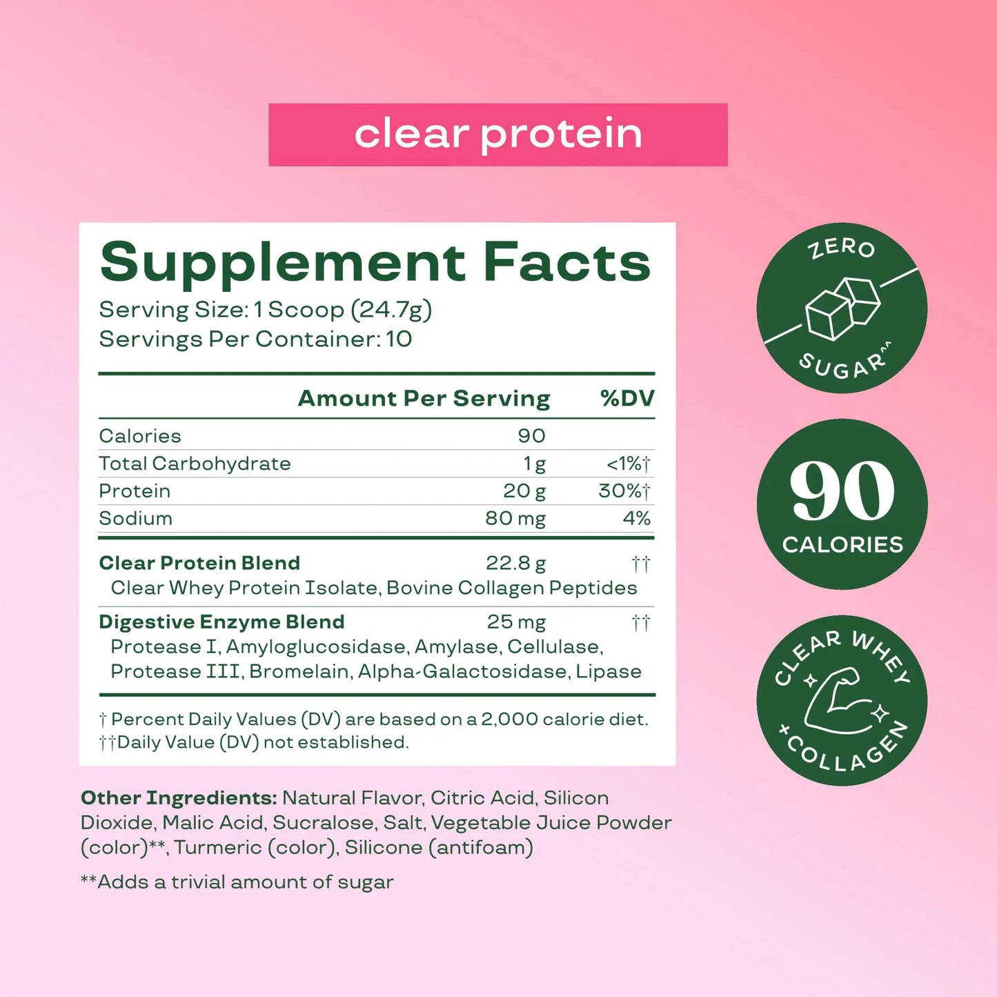 Bloom Clear Protein, Whey Protein Isolate with Collagen Peptides and Digestive Enzymes, 20g Protein, Sugar Free Post Workout Drink Mix, 90 Calories, Bloom Nutrition
