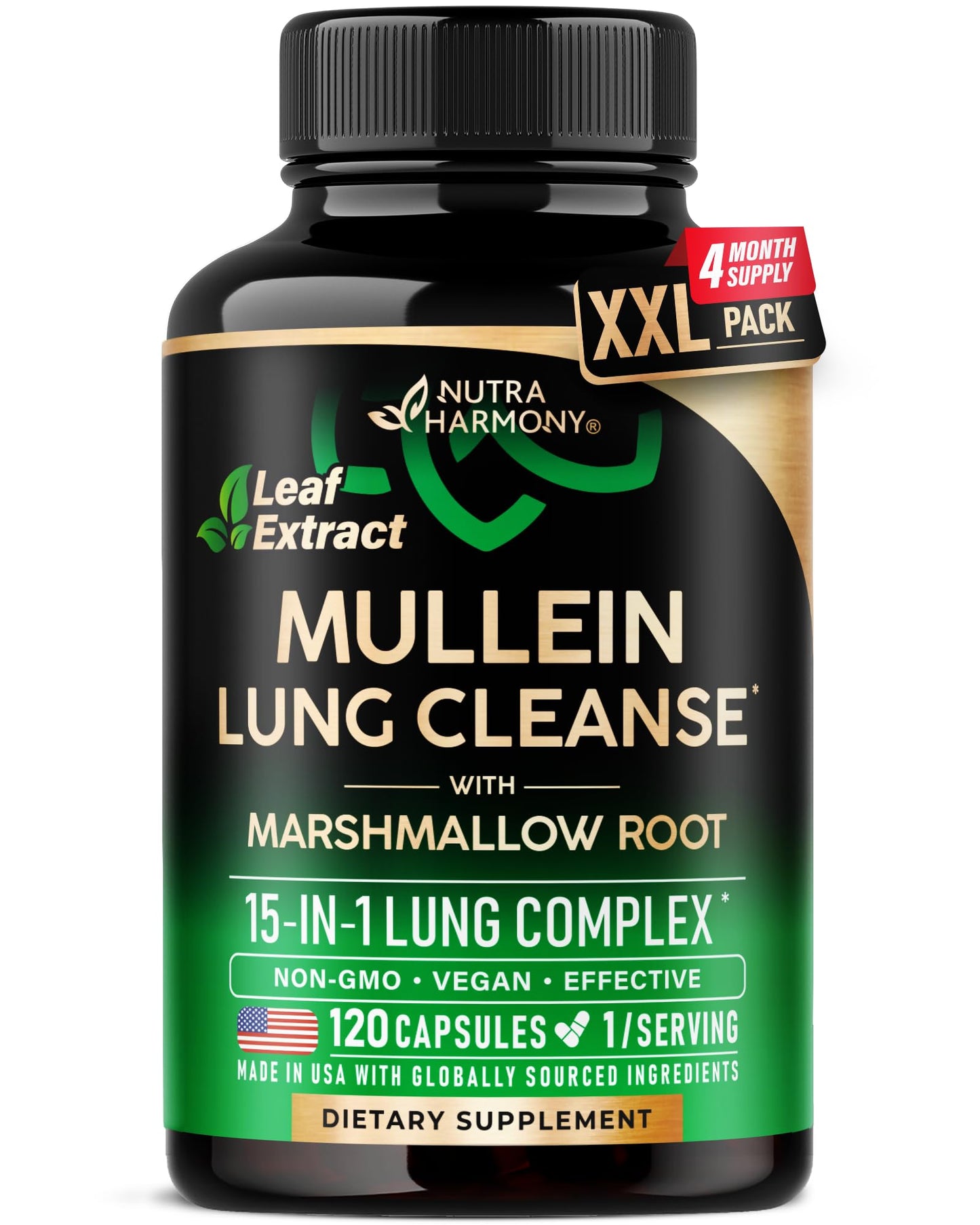 Mullein Lung Detox - Mullein Leaf Extract - Marshmallow Root | Echinacea | Oregano | Quercetin | NAC - 15-in-1 Lung Support & Cleanse for Smokers Supplement NUTRAHARMONY