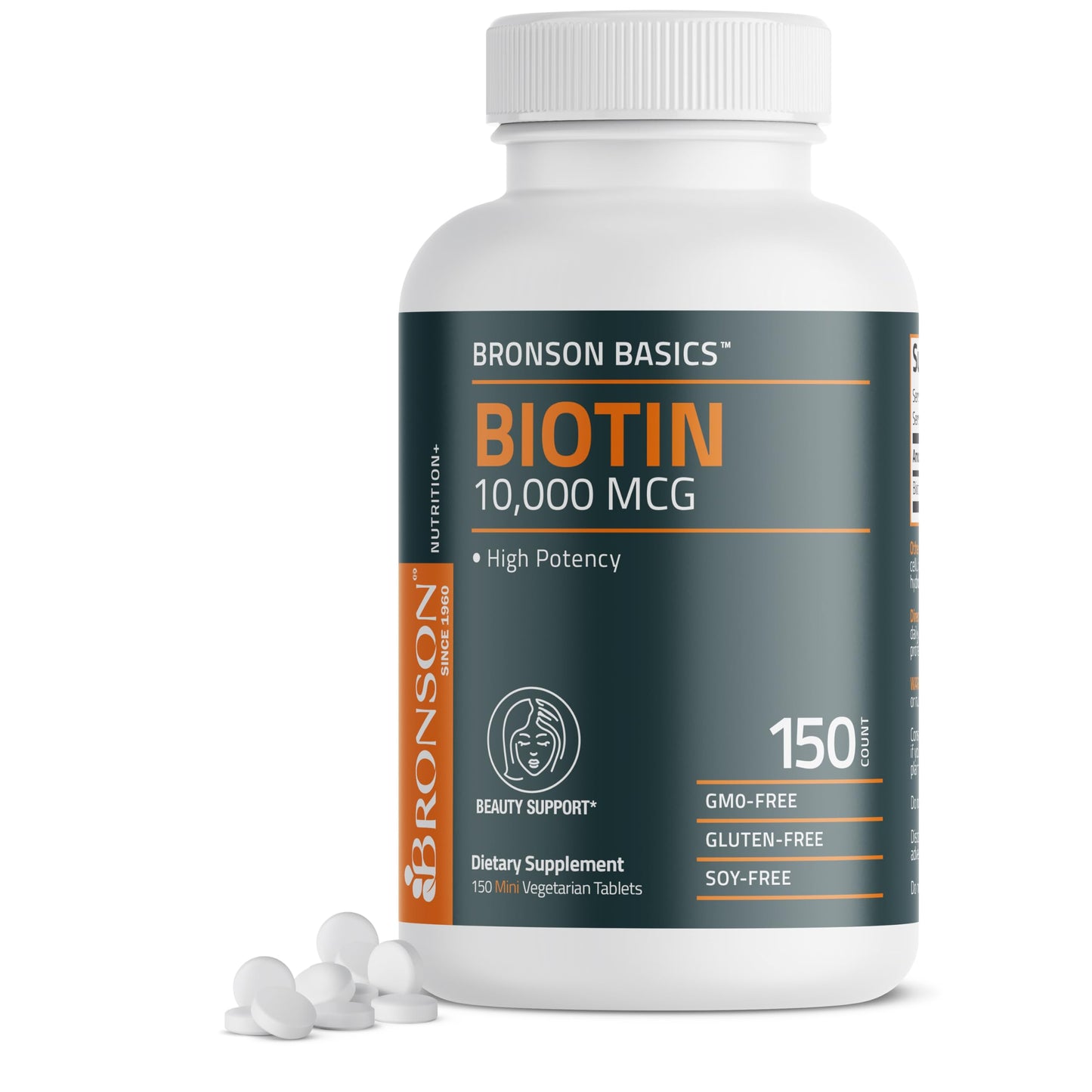 Bronson Biotin 10,000mcg, Supports Healthy Hair, Skin and Nails, Vegetarian, Non-GMO, 150 Tablets Bronson