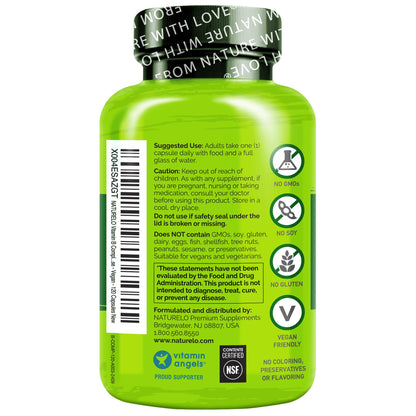 NATURELO Vitamin B Complex,120 Capsules, Vegan, CoQ10, Methyl Folate, Biotin, Fruit & Veg Blend, Supports Energy and Healthy Stress Response NATURELO