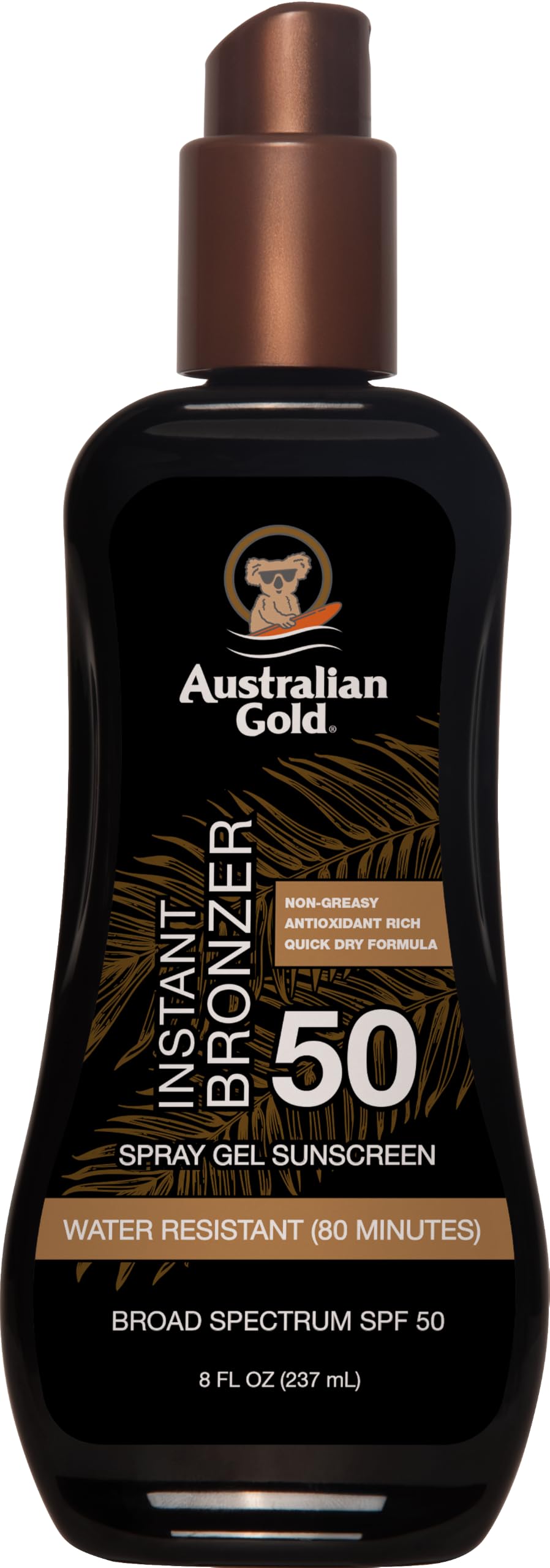 Australian Gold Spray Gel Sunscreen SPF 50 Broad Spectrum | Instant Bronzer Australian Gold