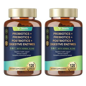Totaria (2 Packs) 5-in-1 Probiotic Prebiotic & Postbiotic for Women Men, 60 Billion CFU 24 Strains w/Digestive Enzymes, Slippery Elm, Daily Complete Gut Health, Digestive & Immune Support Totaria buy australia supplements
