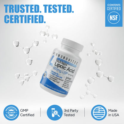 IMMUNOVITES Stabilized R-Alpha Lipoic Acid ((True)) 600mg per Serving [[High Potency & up to 40x Increased Absorption]] IMMUNOVITES