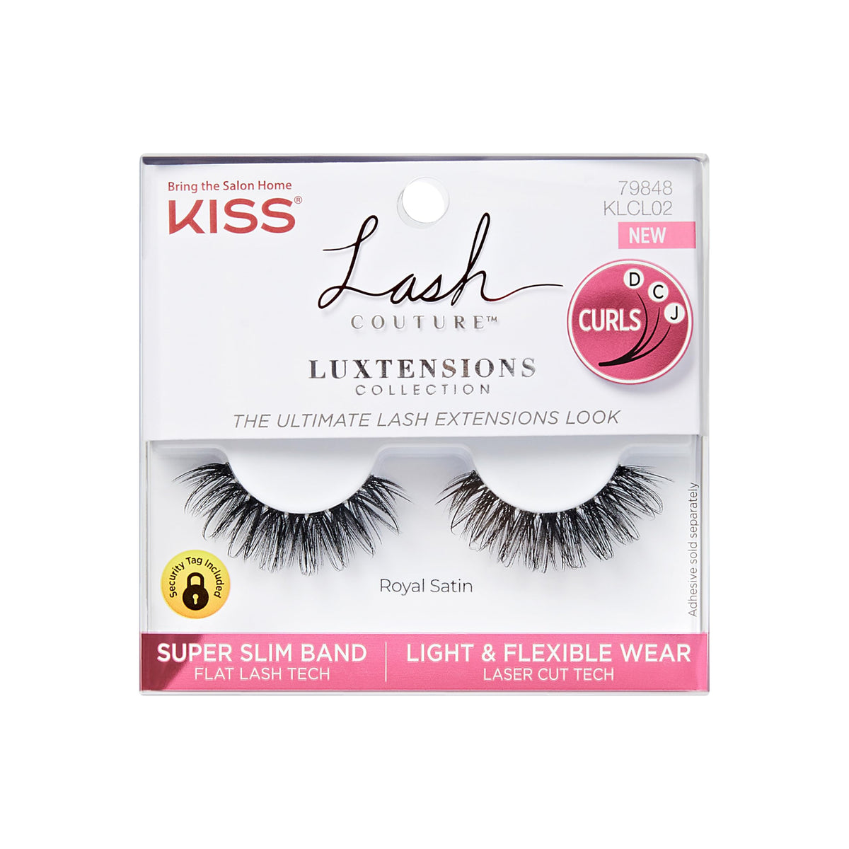 Kiss Lash Couture LuXtensions False Eyelashes, Royal Satin, 1 Pair, 10mm Flat Lash, Real Lash Extension Fibers, Lightweight Natural-Look Reusable D/C/J Curl Mix, Soft, Flexible Band KISS