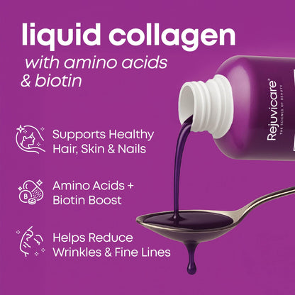 Rejuvicare Liquid Collagen Beauty Formula with Amino Acids, Protein and Biotin, Delicious Grape Flavor, Purple 16 oz ,32 servings Rejuvicare