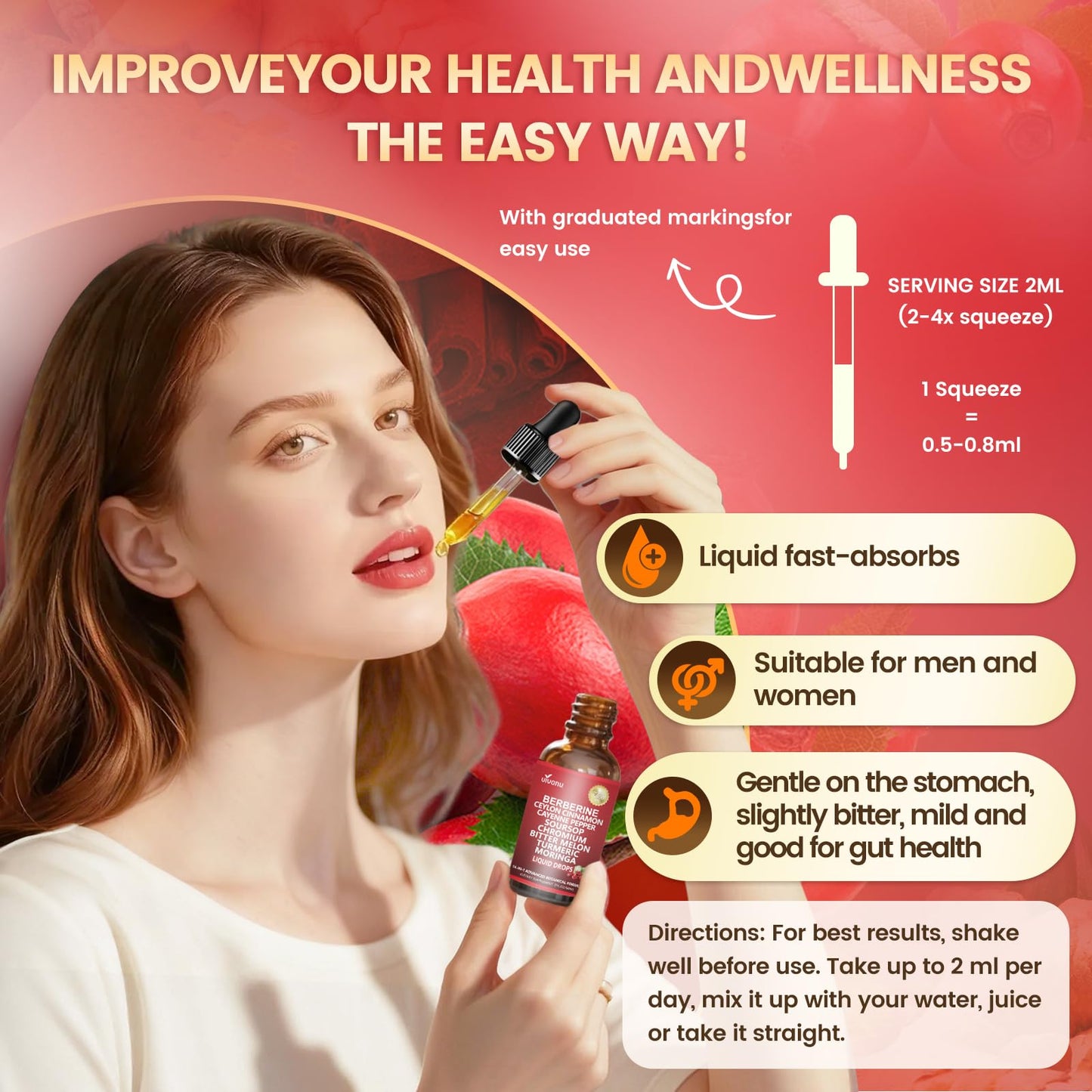 14-in-1 Berberine with Ceylon Cinnamon Supplement Liquid Drops, 1800mg + 30:1 Liposomal Tech with Cayenne Pepper, Soursop, Chromium, Bitter Melon, Turmeric, Moringa, Gymnema VivoNu