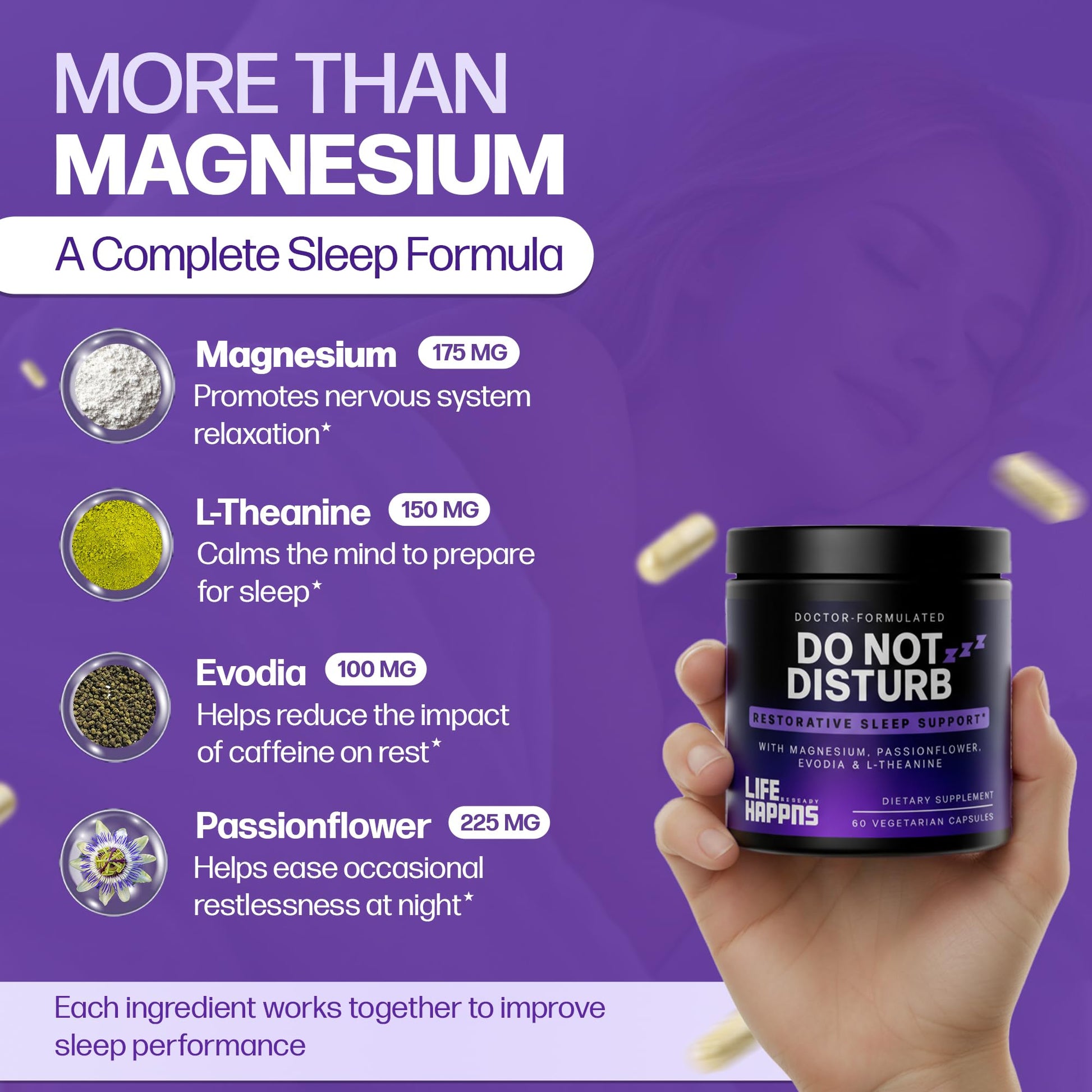 Doctor Formulated Triple Magnesium for Sleep, Calm & Relaxation with Chelated Magnesium Glycinate, L-Theanine, Passionflower & Evodia – Non-Habit, No Melatonin Magnesium Sleep Aid Support Supplement LIFE HAPPNS BE READY buy australia supplements