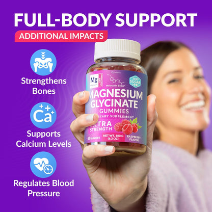Magnesium Glycinate Gummies 400mg, Muscle Support and Relaxation, Magnesium Supplement for Women, Men and Kids, High Absorption, Sugar Free, BE&LANCY