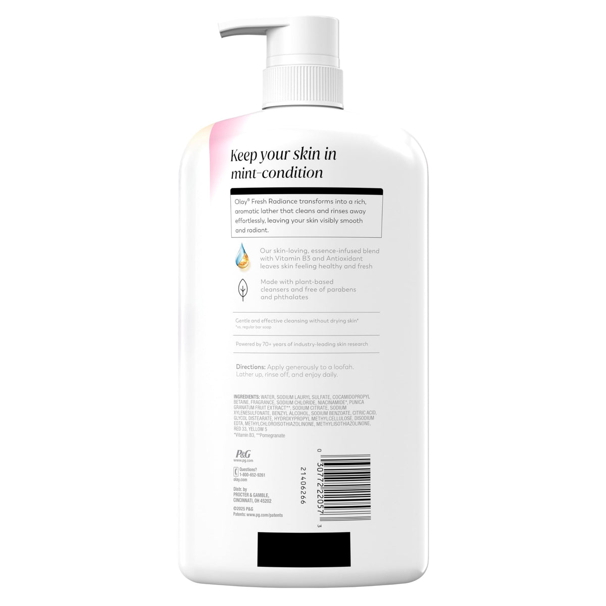 Olay Body Wash for Women, Fresh Radiance, 24/7 Skin-Loving Freshness, Visibly Radiant, Plant Based Cleansers, Vitamin B3 & Antioxidant Blend, For All Skin Types, Strawberry & Mint Scent, 29 fl oz Olay
