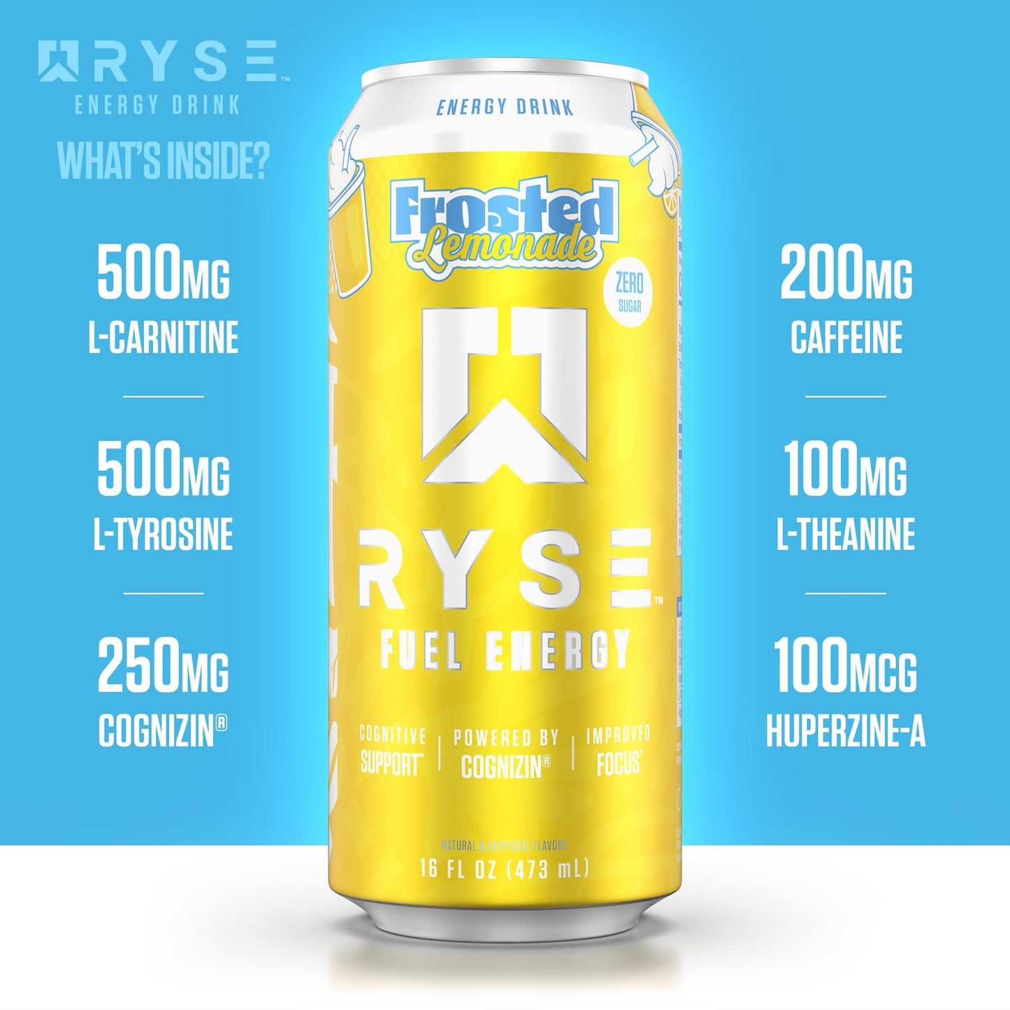 RYSE Fuel Energy Drink - Variety Pack - Sugar Free, Gluten Free & Vegan - 200mg Natural Caffeine, Taurine & Choline for Focus & Energy - No Artificial Colors - 16 fl oz Cans (12-Pack)