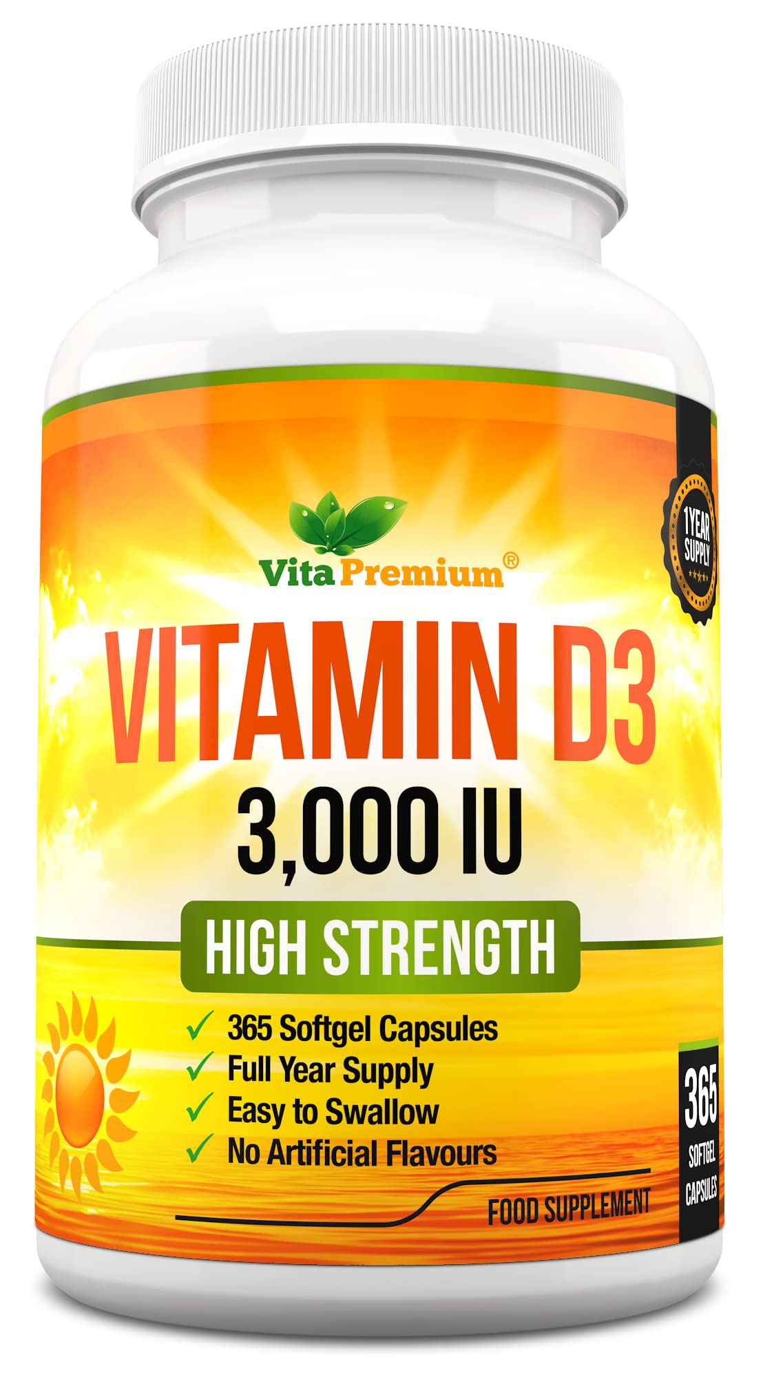 Vitamin D 3,000 IU, High Strength Vitamin D3 Supplement, 365 Easy to Swallow Softgels Vita Premium buy australia supplements