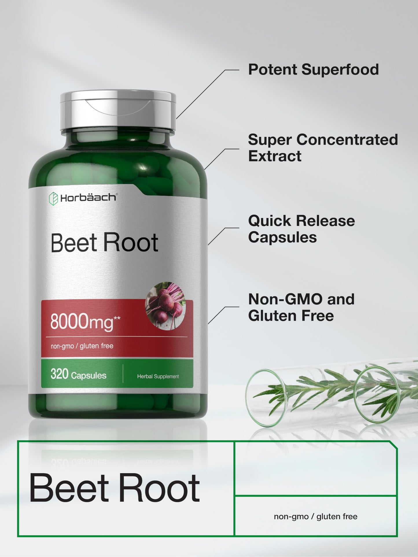 Horbäach Beet Root Powder Capsules | 320 Pills | Non-GMO, Gluten Free Formula | High Potency Herbal Extract Supplement Horbäach