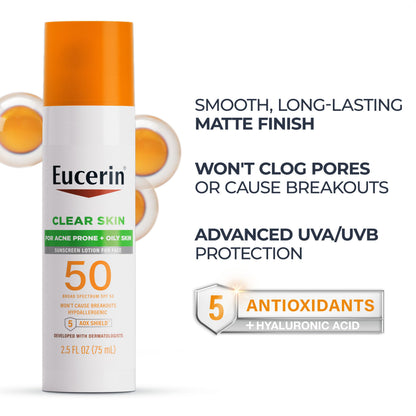 Eucerin Clear Skin Face Sunscreen Lotion, SPF 50, 2.5 FL OZ Eucerin