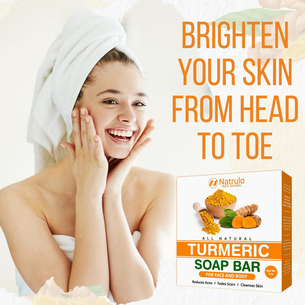 Natural Turmeric Soap Bar for Face & Body – Turmeric Skin Brightening Soap for Dark Spots, Uneven Skin Tone & Underarms – Exfoliating Face Wash Helps Improve Breakouts, & Cleanses Skin – 5oz Bath Bar Natrulo