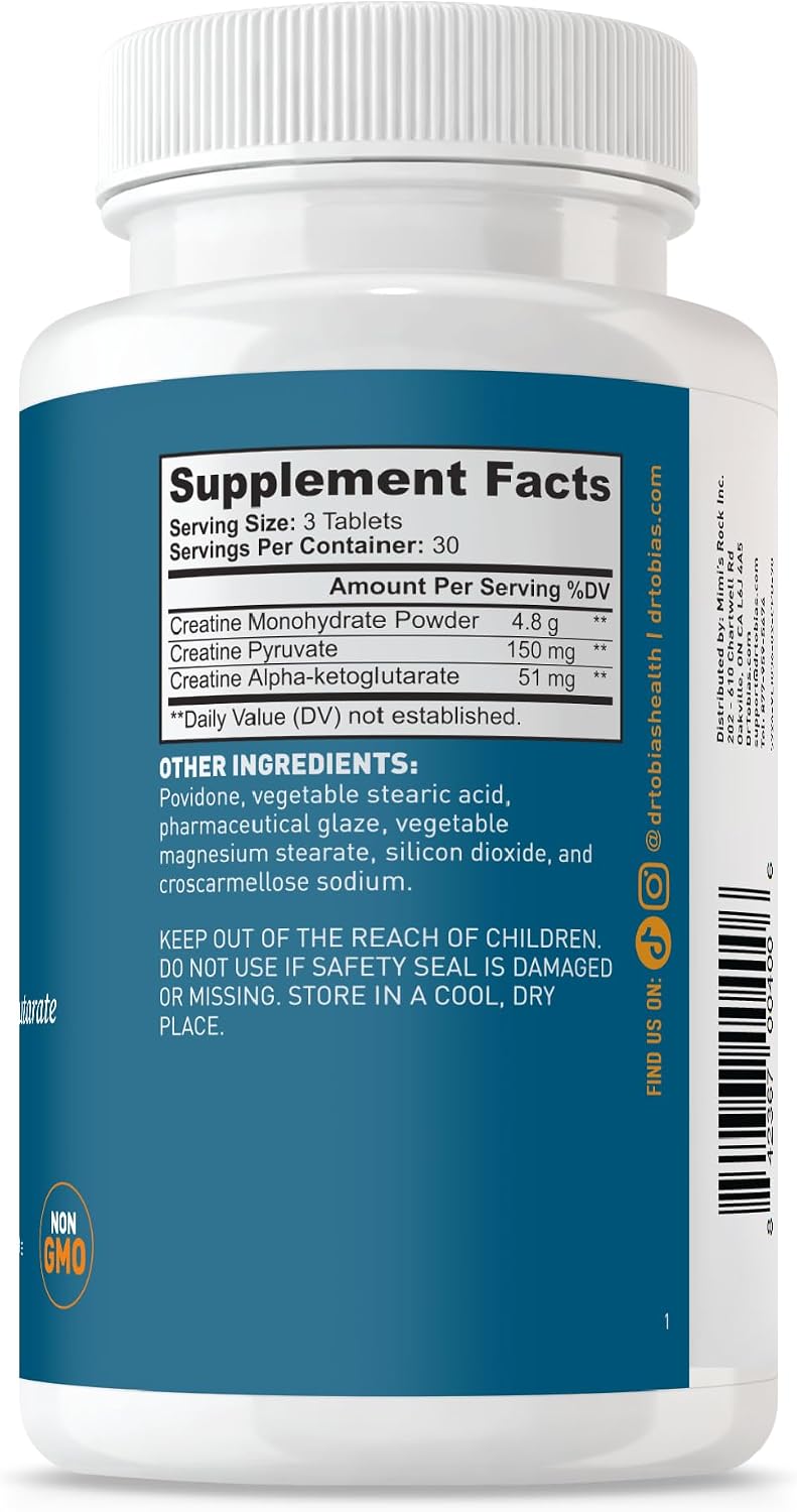 Dr. Tobias Creatine Monohydrate Pills | 5g Complex with Creatine Alpha-Ketoglutarate & Pyruvate | Muscle Strength, Energy & Recovery | 90 Tablets